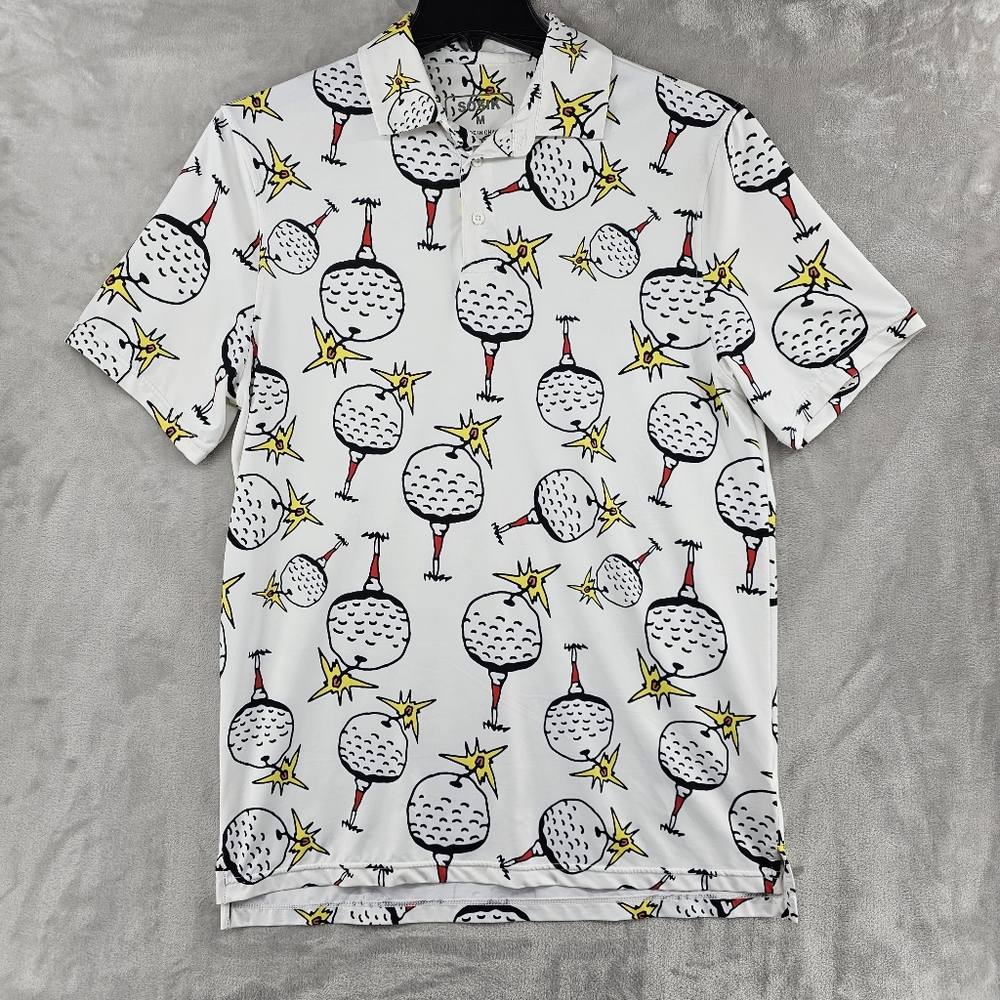 Sosik Golf Mens Performance Polo Shirt loud Golf Ball‎ Print Size Medium